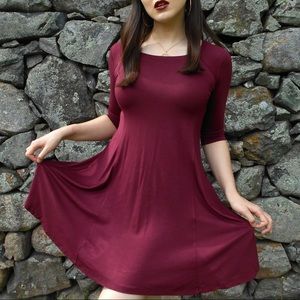 ❤️ Maroon 3/4 Sleeve Scoop Neck Dress 😻